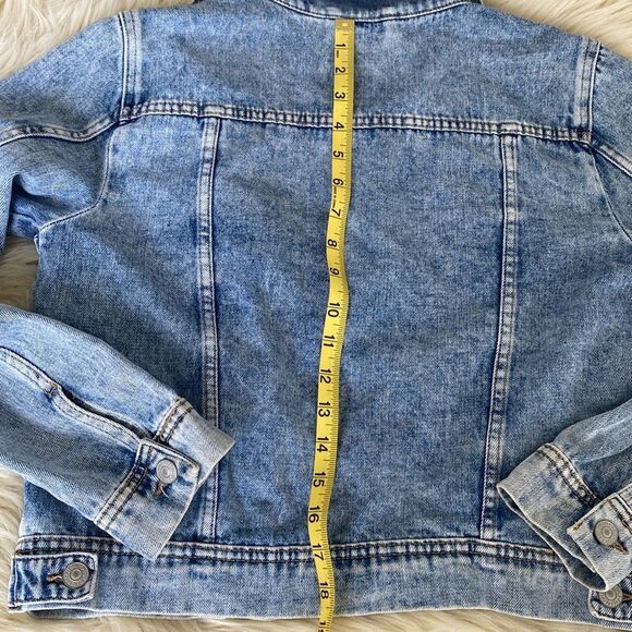 Free People Denim Jacket sz S Boho Western Layering Beach Coastal Preppy - Picture 12 of 15